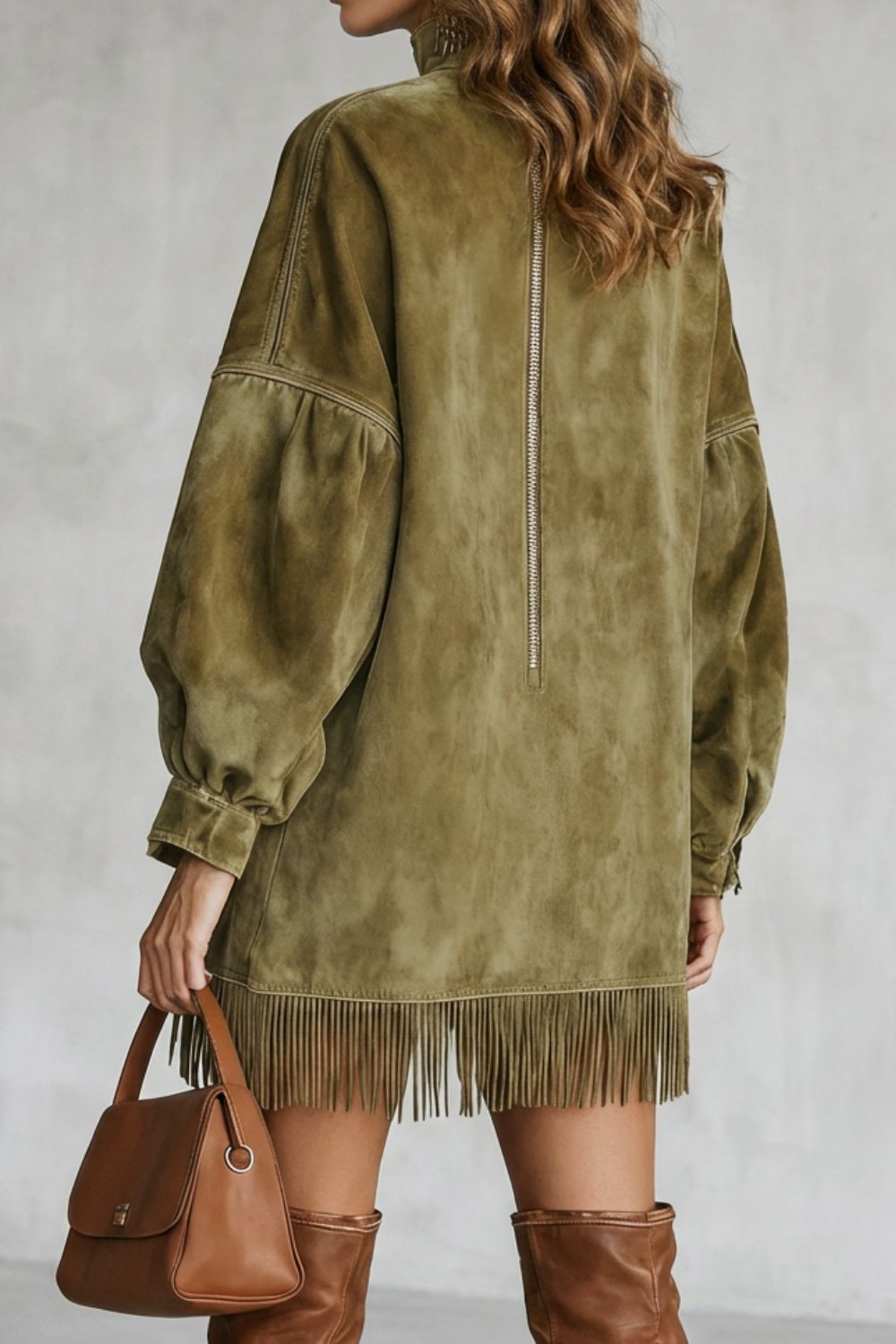 VIRETTA | SUEDE FRINGE DETAIL – TURTLENECK MINI DRESS