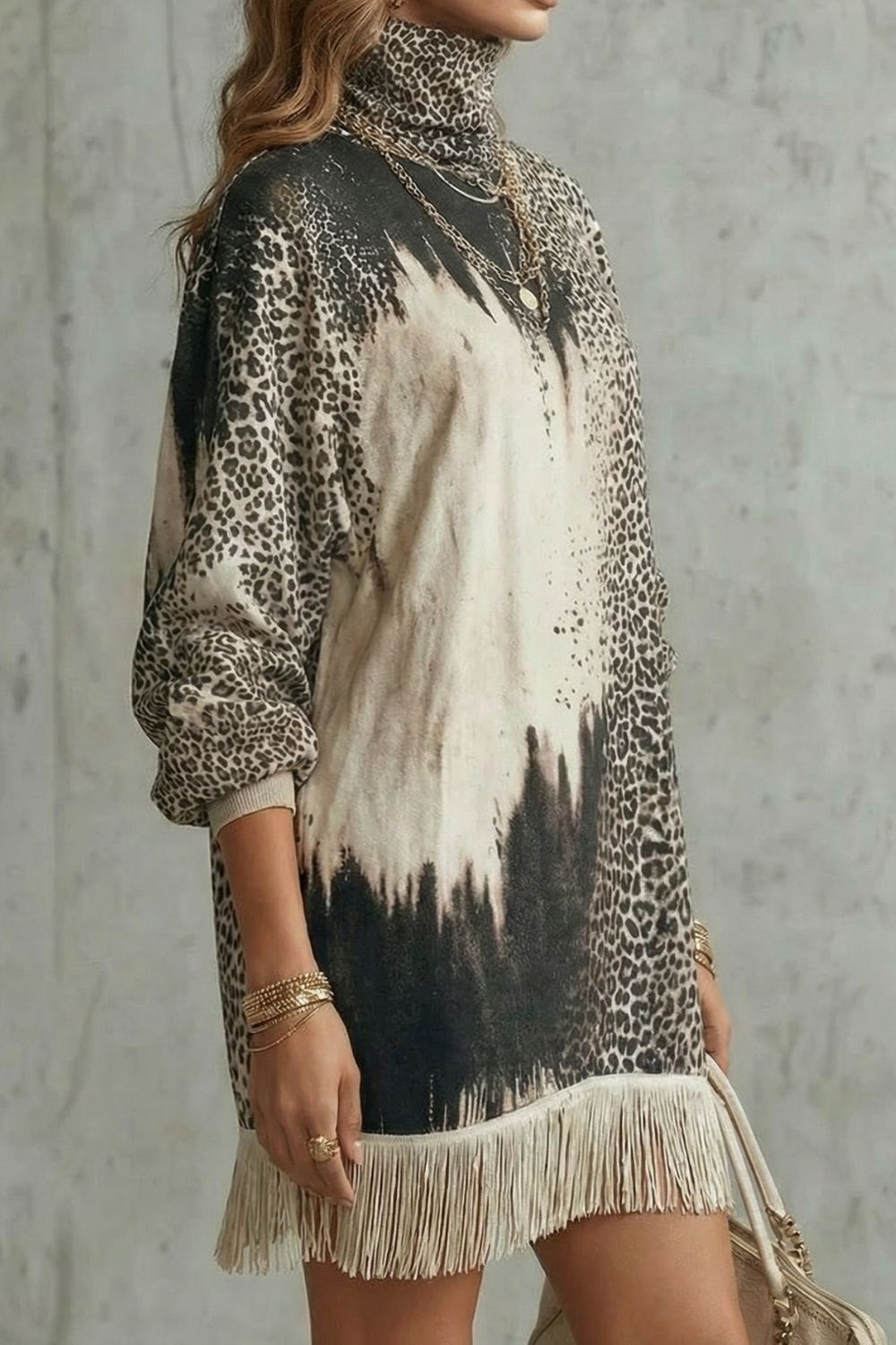 SOLENNE | FRINGED HEMLINE – LEOPARD MINI DRESS