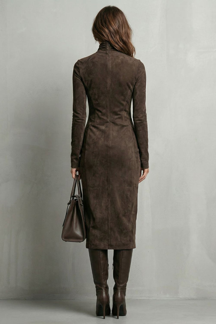 LEVRÉNE | SCULPTED SUEDE EFFECT – TURTLENECK MIDI DRESS