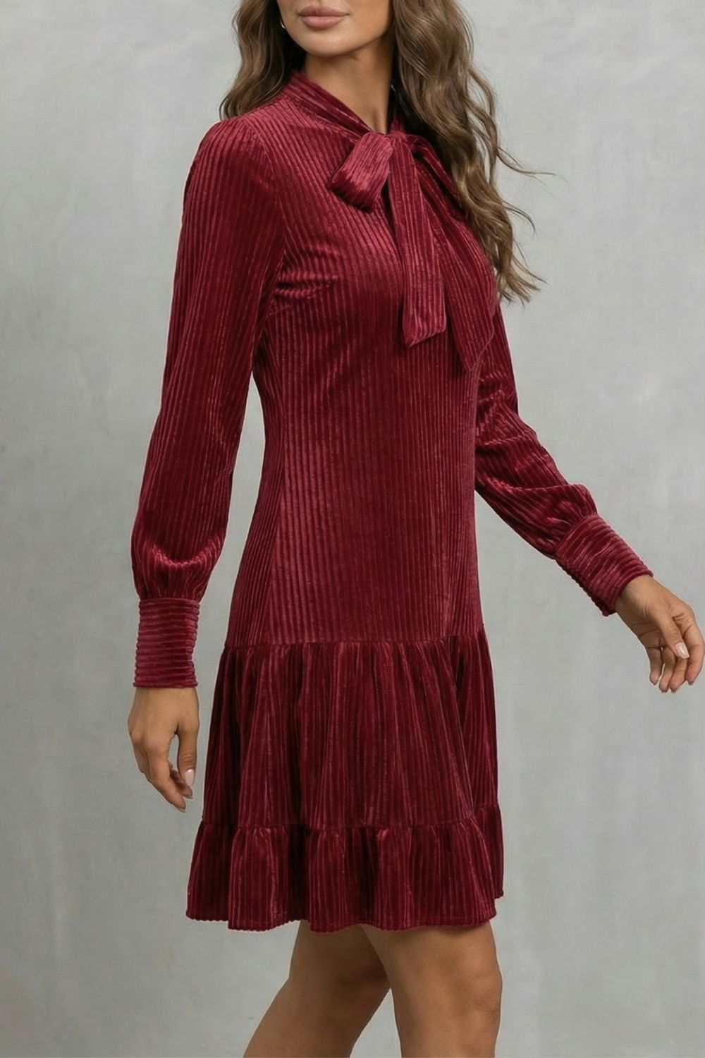 VALERIANE | BOW TIE DETAIL – VELVETY CORDUROY MINI DRESS