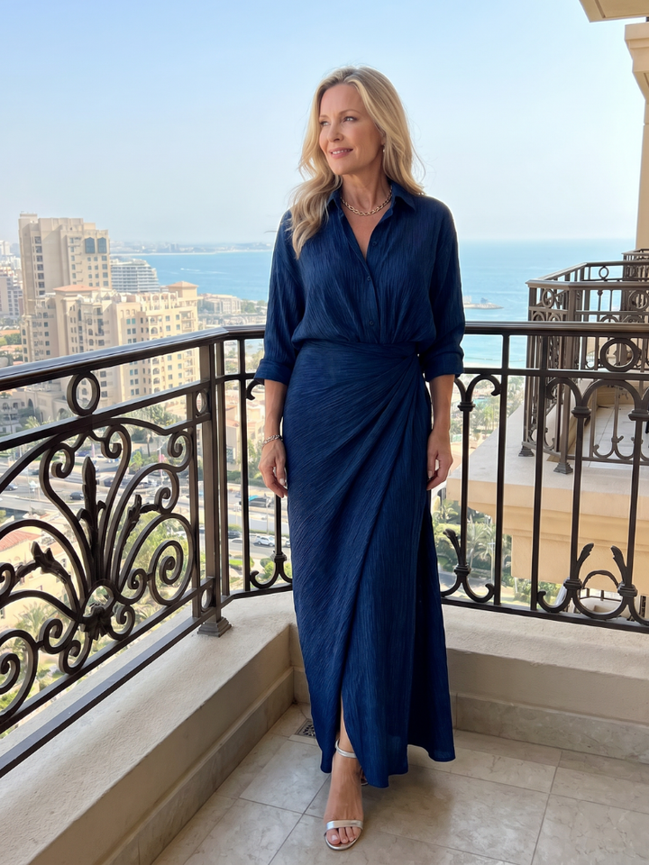 MIRQUE | LONG SLEEVE WRAP FRONT MAXI DRESS