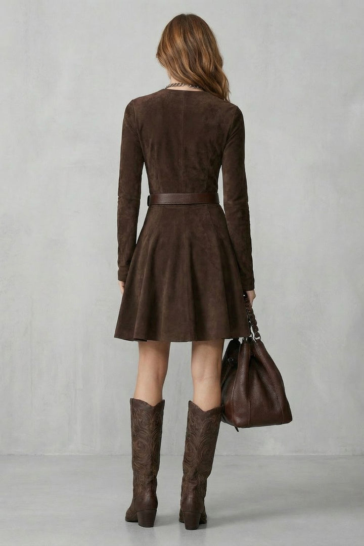 CAVELLINA | BELTED SUEDE EFFECT – MINI DRESS (BELT INCLUDED)