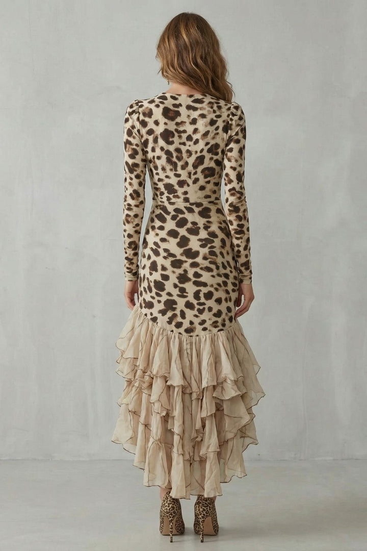LIORAÉ | RUFFLED HEM – LEOPARD PRINT MIDI DRESS