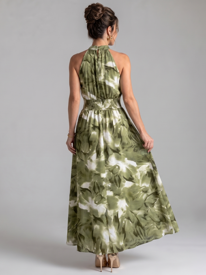 OLIVIA | GATHERED WAIST ABSTRACT PRINT MIDI DRESS