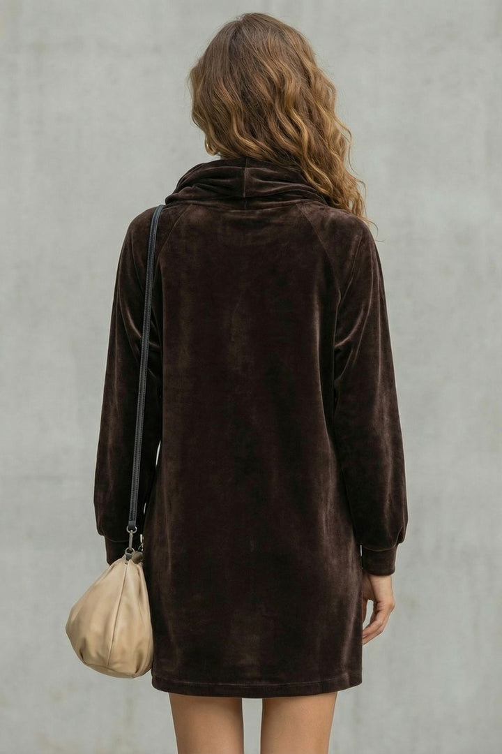 MORENA | VELVET DRAPE COMFORT – COWL NECK MINI DRESS