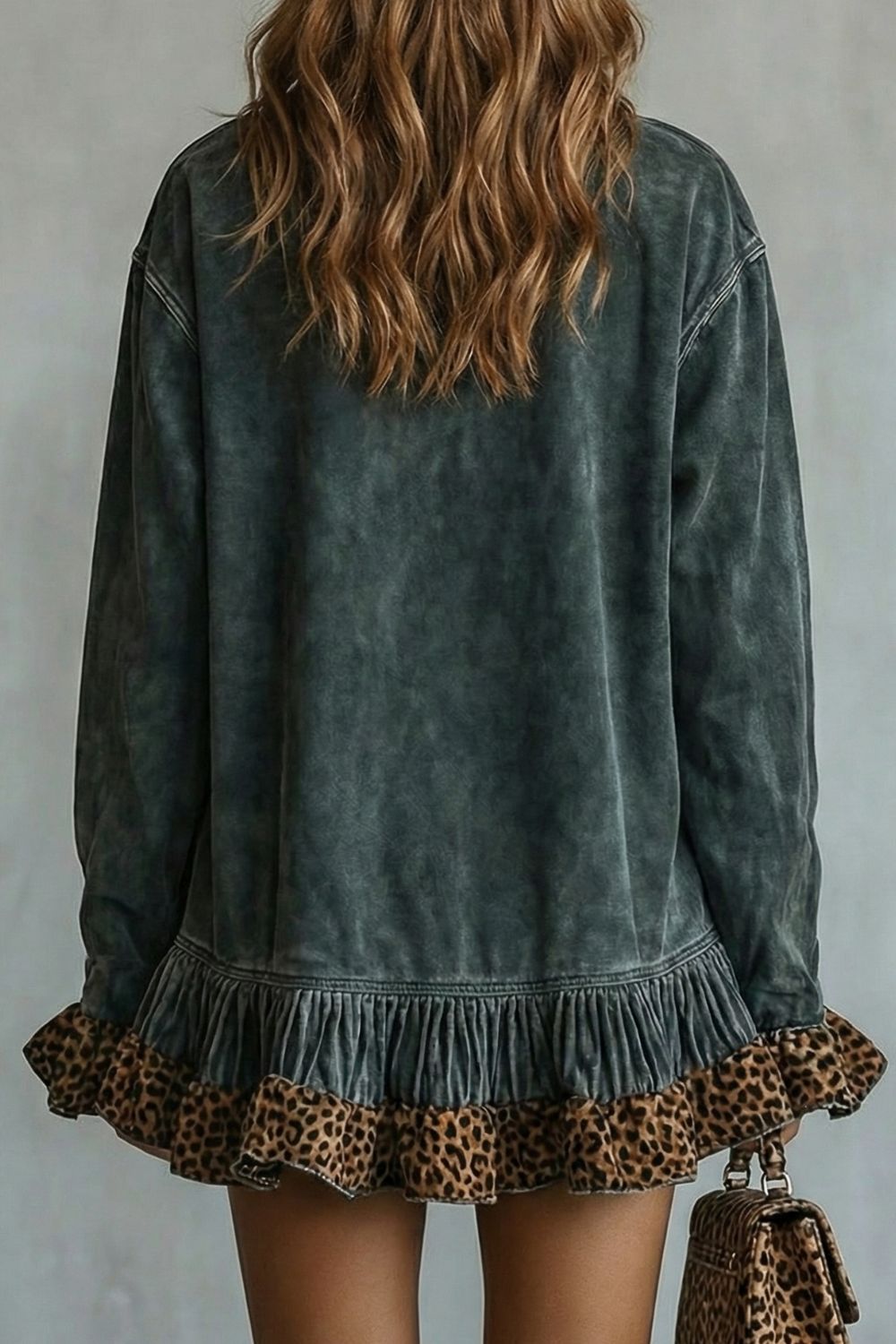 SELVATTA | LEOPARD TRIM RUFFLE – SUEDE MINI DRESS