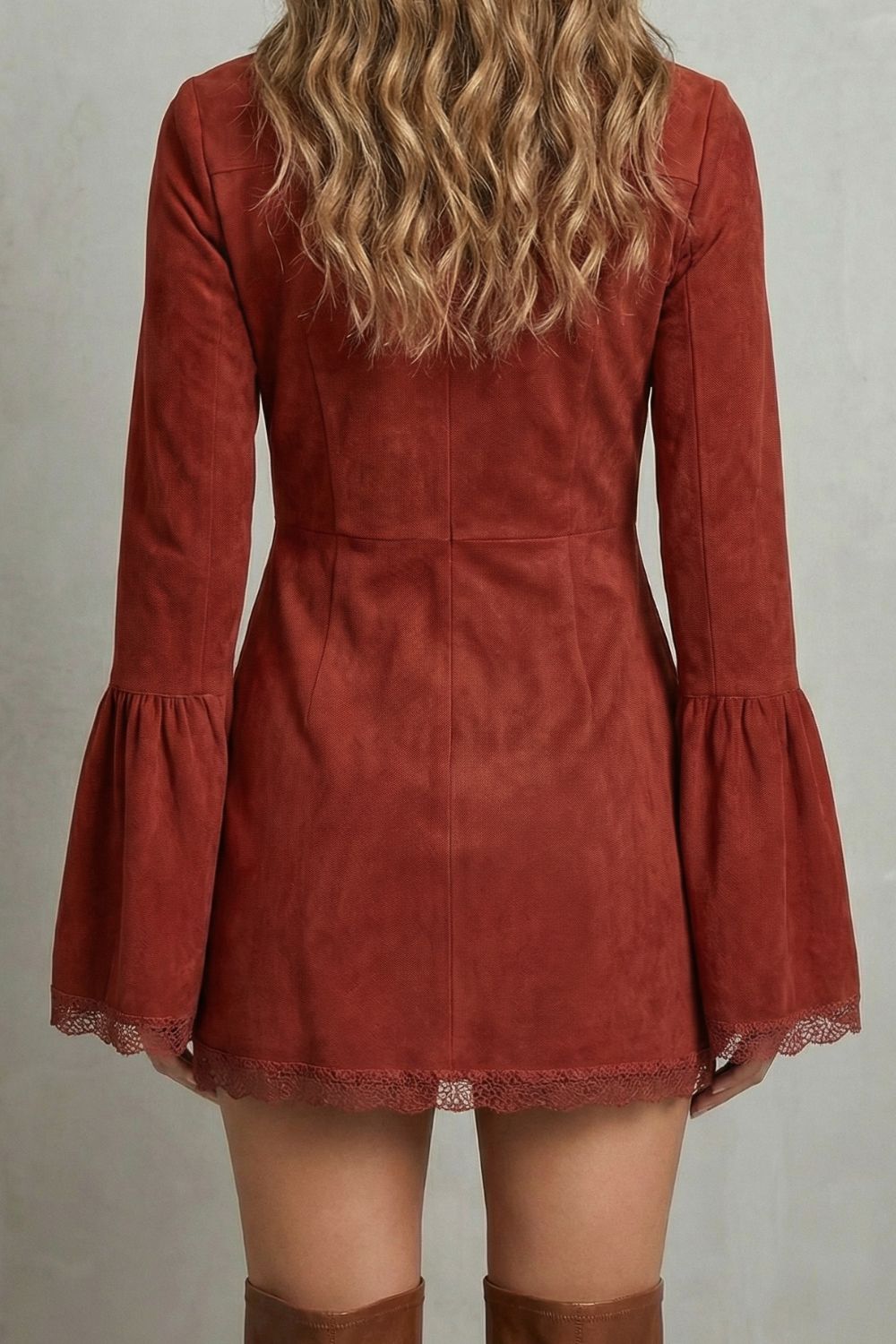 ROSAVINE | EMBROIDERED NECKLINE – SUEDE MINI DRESS