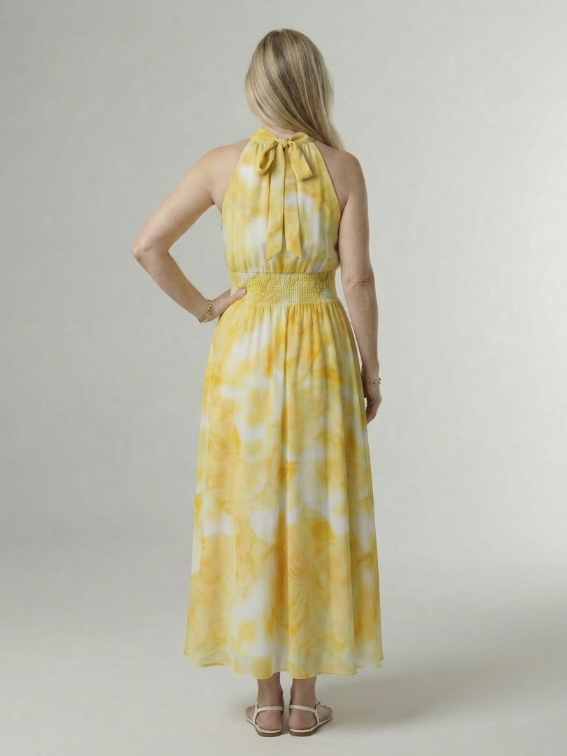 SYLIN | GATHERED HALTER MIDI DRESS