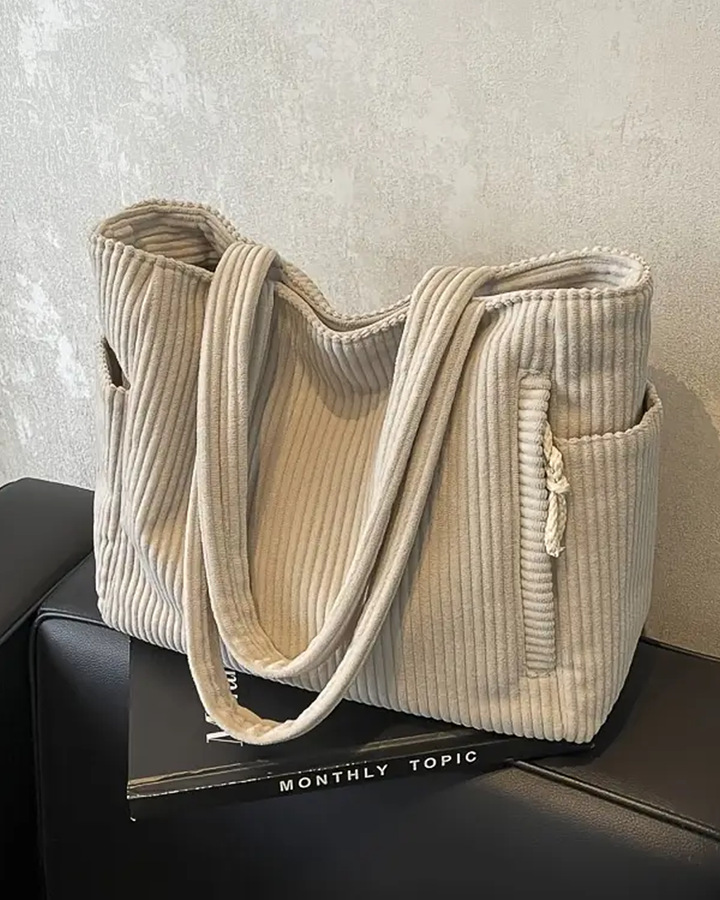 FREYA | RIBBED TOTE BAG WITH CORD DETAIL