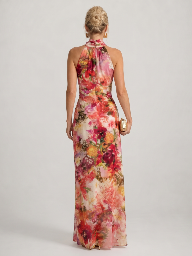ELISABETTA | HALTER NECK FLORAL PRINT MAXI DRESS
