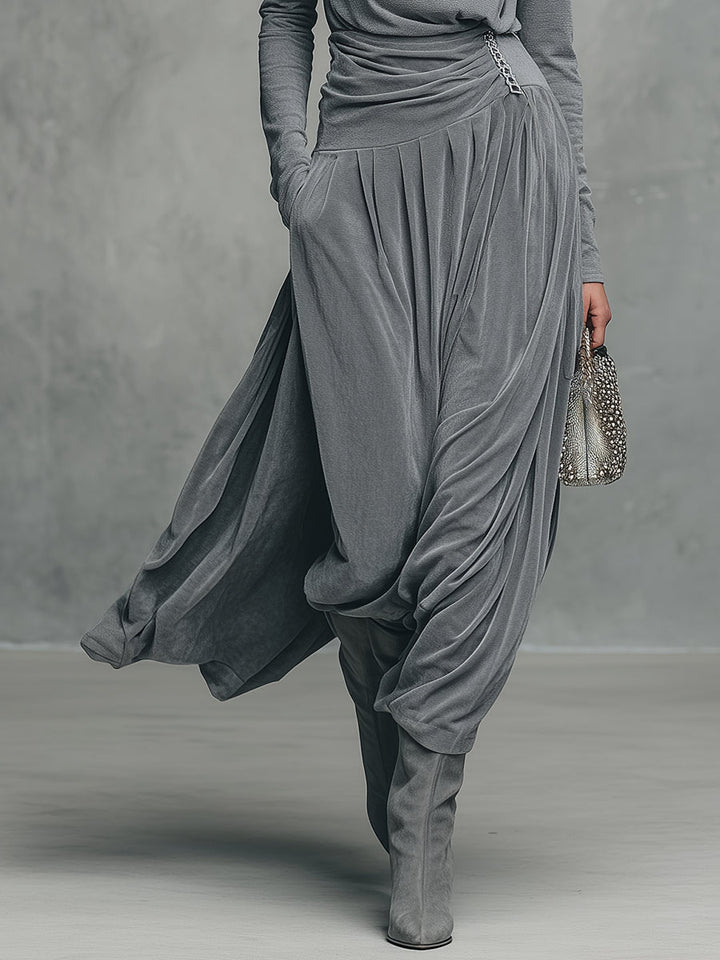 EMMA | ELEGANT STAND UP COLLAR TOP AND VELVET SKIRT SET
