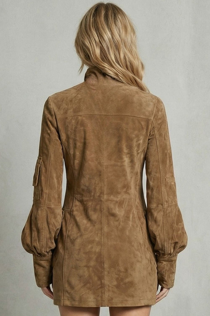 MARCELLA | HIGH NECK SILHOUETTE – SUEDE-EFFECT MINI DRESS