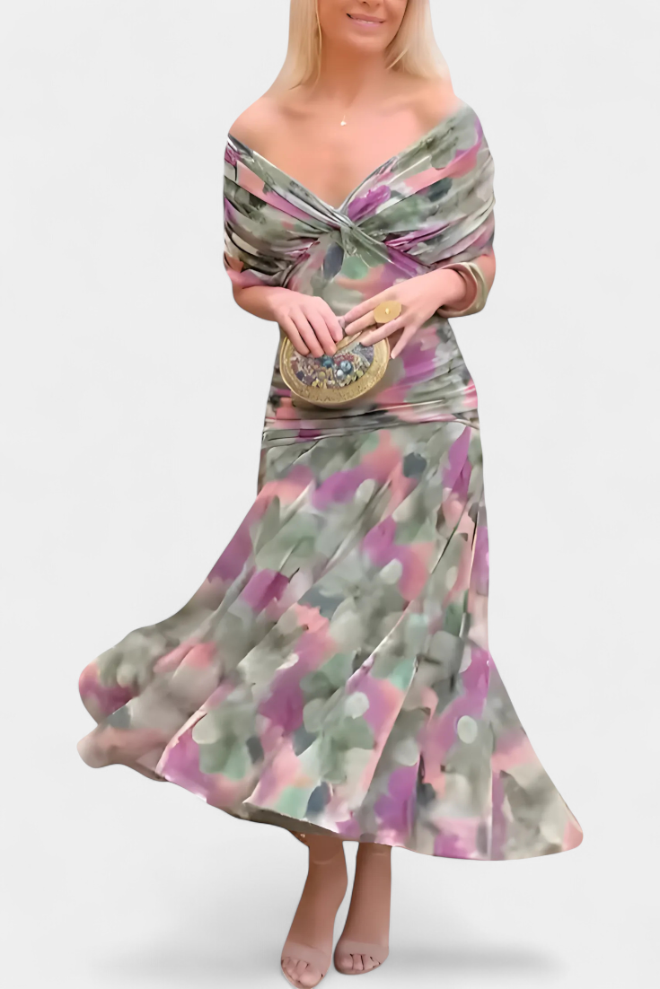 ROSALIE | LONG FLORAL V-NECK DRESS