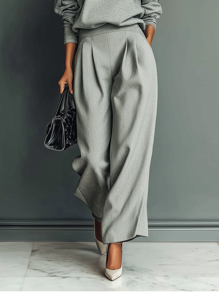 GRACE | GREY BLENDED SWEATSHIRT AND WIDE LEG PANTS SET