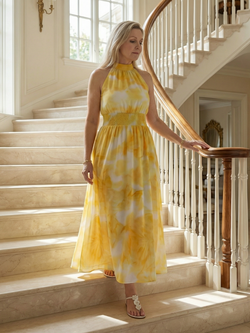 SYLIN | GATHERED HALTER MIDI DRESS