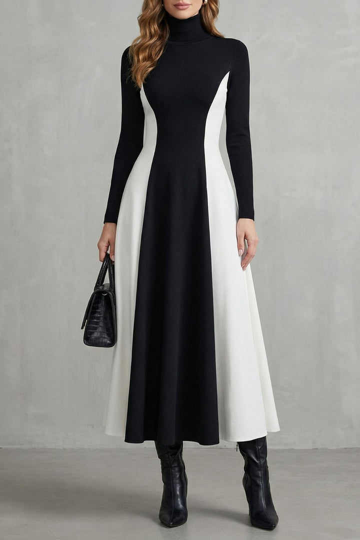 MARIVEILLE | SCULPTED CONTRAST FLOW – TURTLENECK DRESS