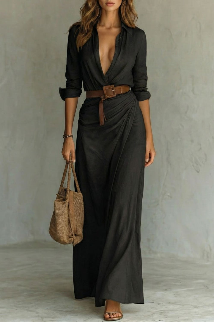AZURA | BUTTON-DOWN WRAP BELTED MAXI DRESS
