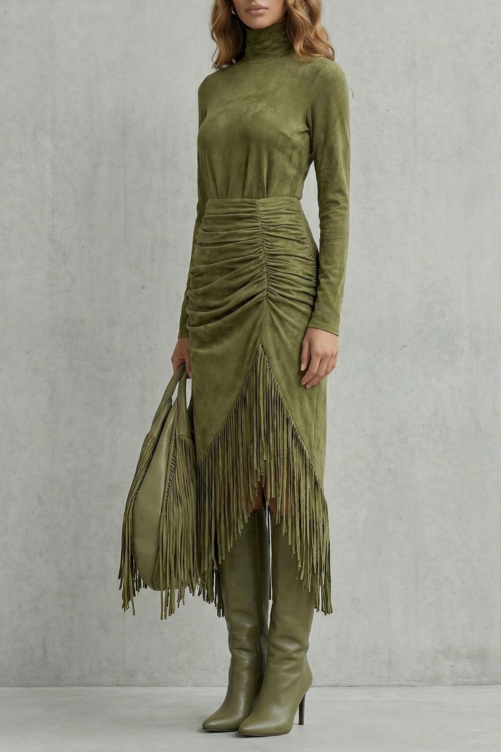 SOLÉNA | RUCHED FRINGE DETAIL – MIDI DRESS
