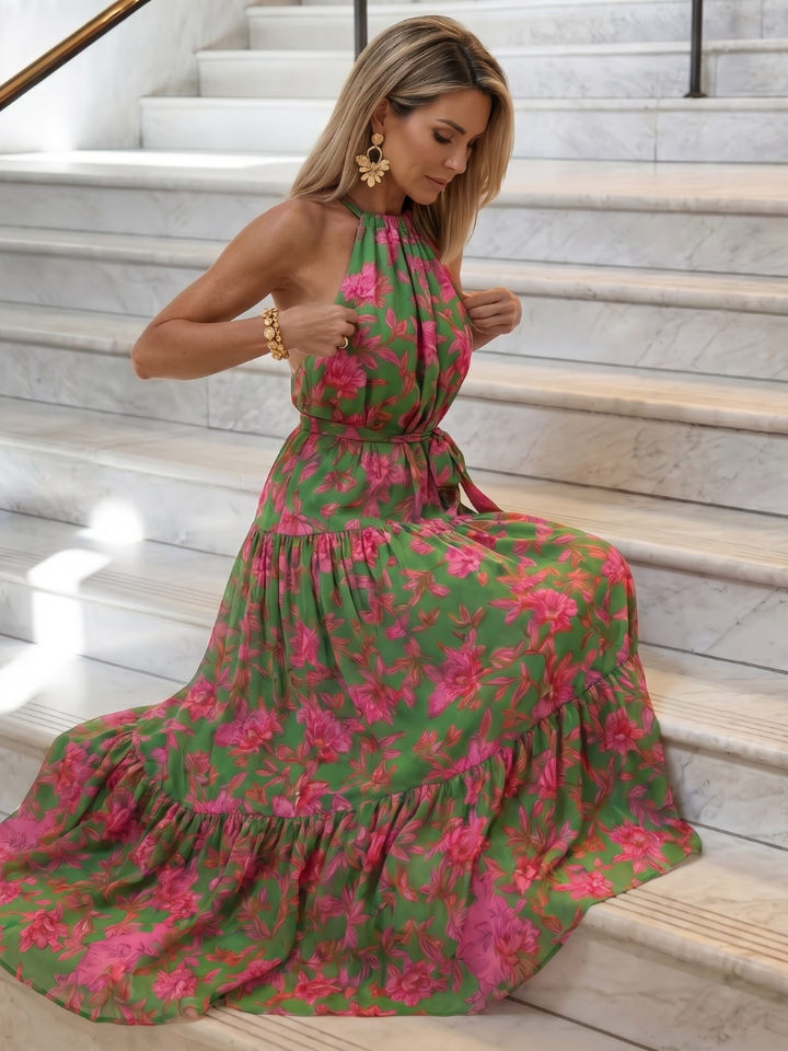 ROWEN | DRAPED HALTER MIDI DRESS