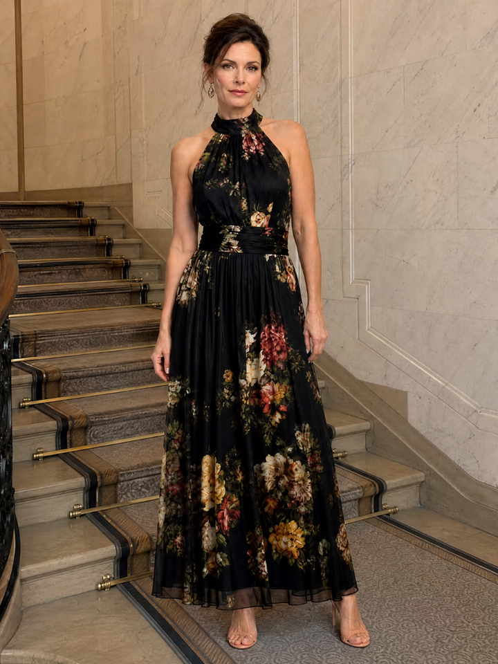 SIOR | FLORAL HALTER NECK MIDI DRESS