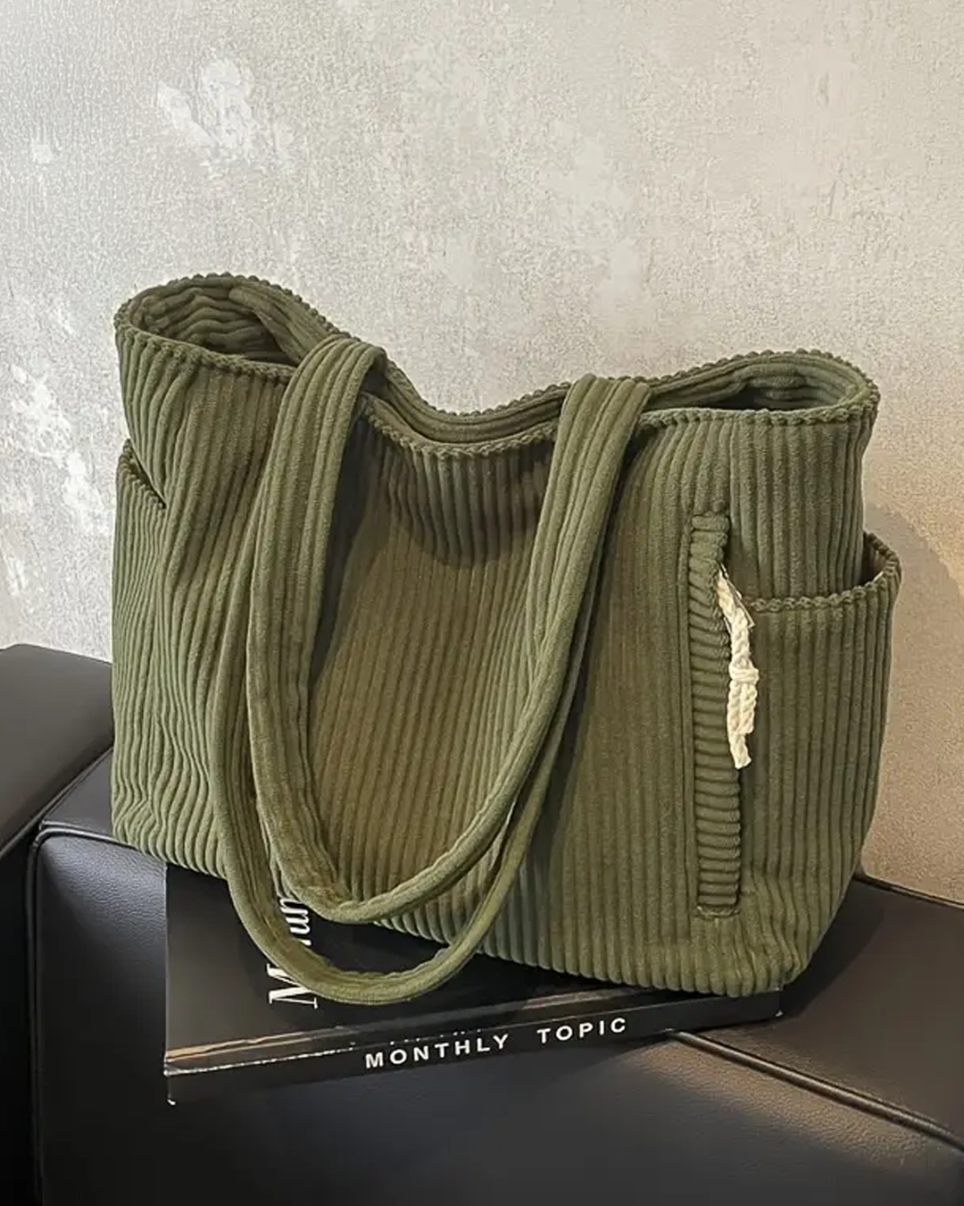FREYA | RIBBED TOTE BAG WITH CORD DETAIL