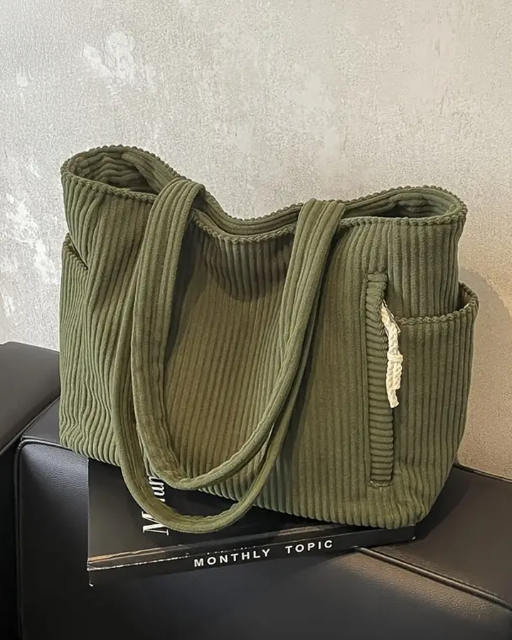 FREYA | RIBBED TOTE BAG WITH CORD DETAIL