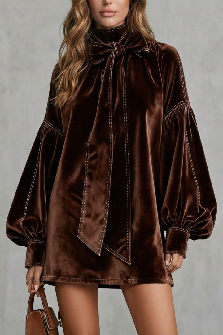 VELOURINE |  BOW NECK ELEGANCE – MINI DRESS
