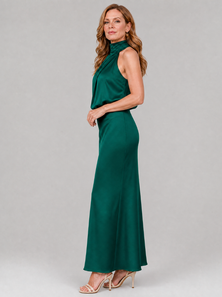 NOPAL | SLEEVELESS DRAPED NECK MIDI DRESS