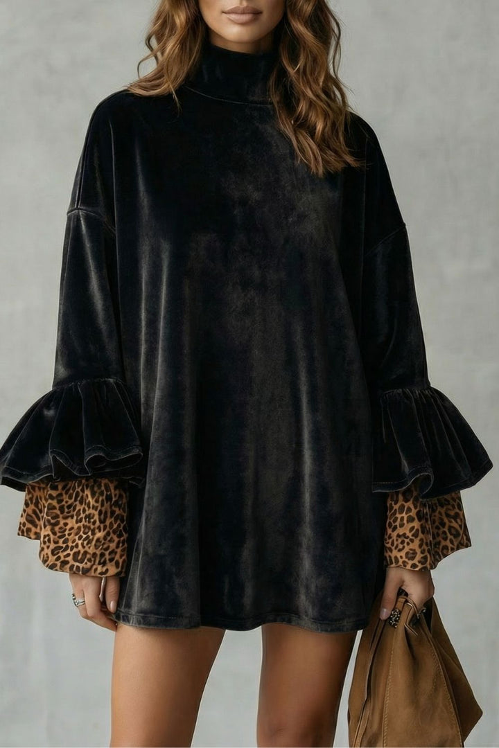 VELANIQUE | TIERED SLEEVE DETAIL – VELVET MINI DRESS