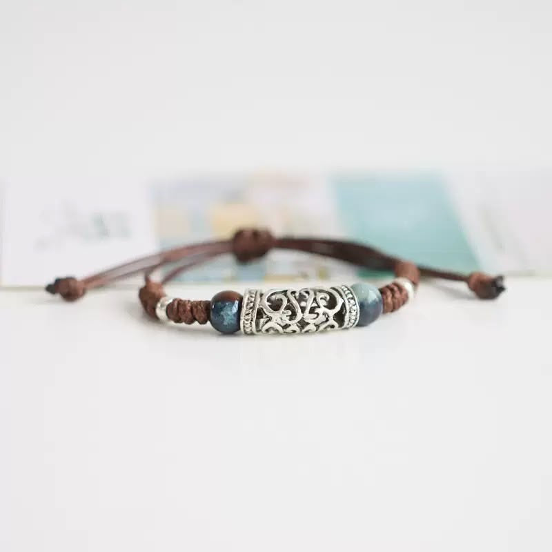 EDITH | TEAL BEAD CORD BRACELET