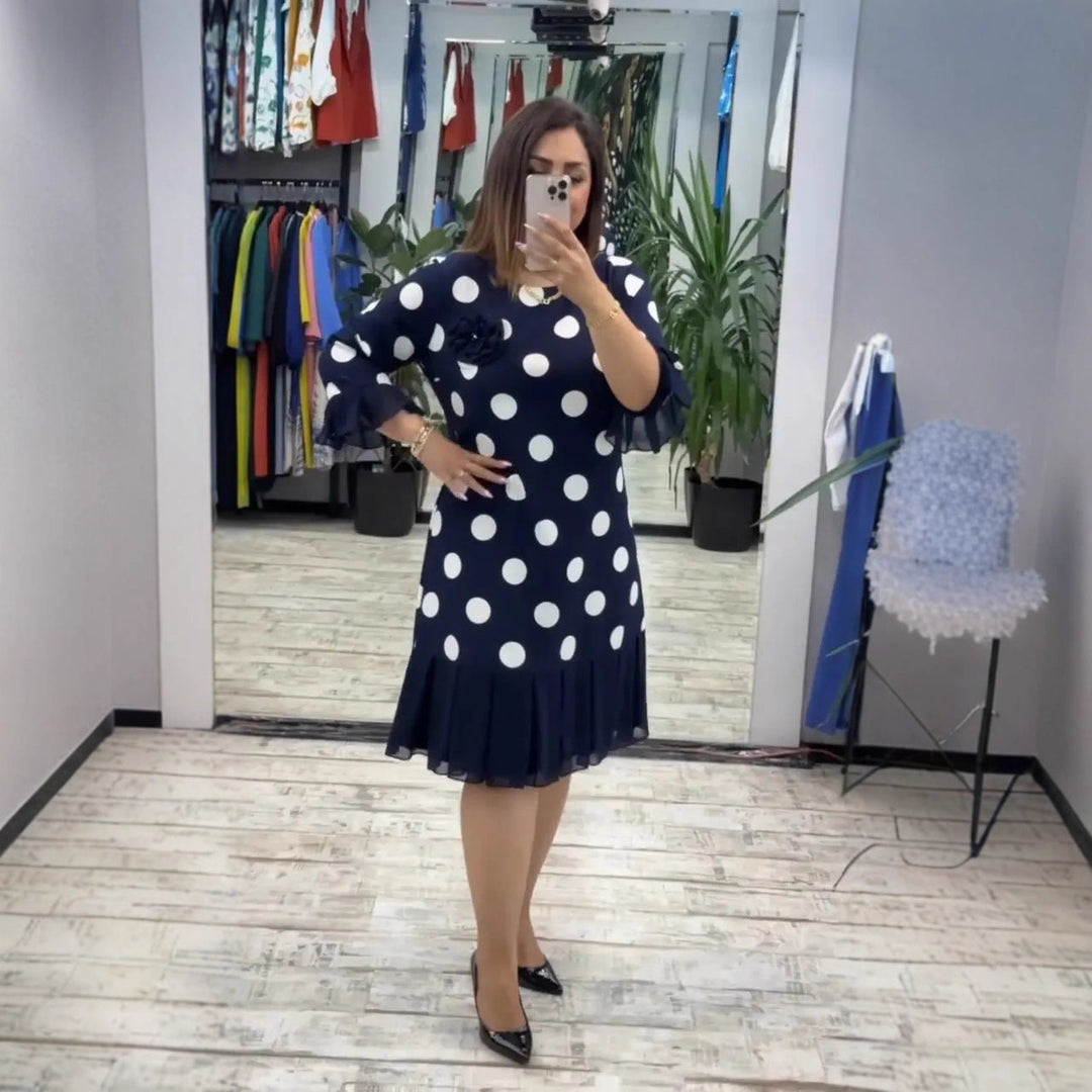 BEATRICE | PLEATED POLKA DOT DRESS