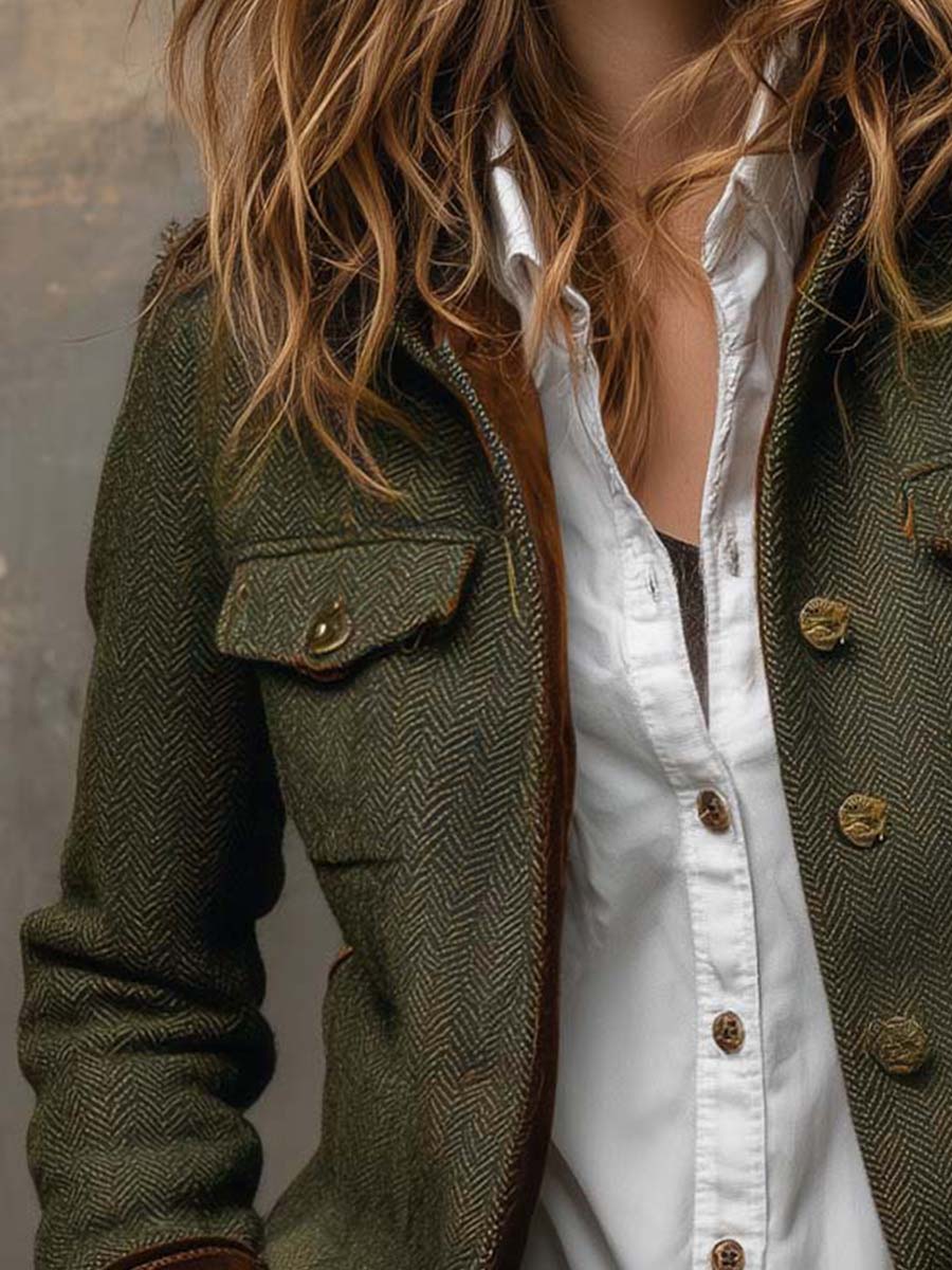 CLARISSA | HERRINGBONE CONTRAST TRIM BLAZER