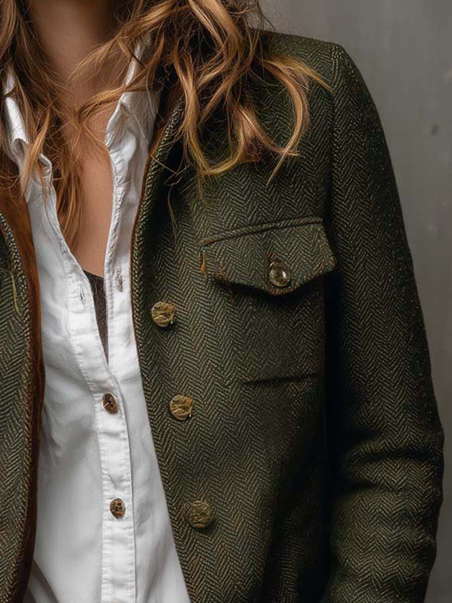CLARISSA | HERRINGBONE CONTRAST TRIM BLAZER