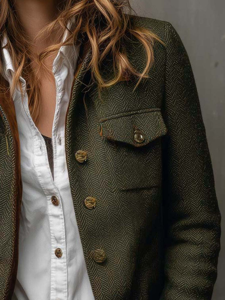 CLARISSA | HERRINGBONE CONTRAST TRIM BLAZER
