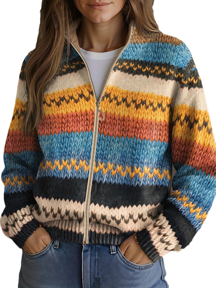 YSEULT | MULTICOLOR ZIGZAG STRIPED KNIT CARDIGAN