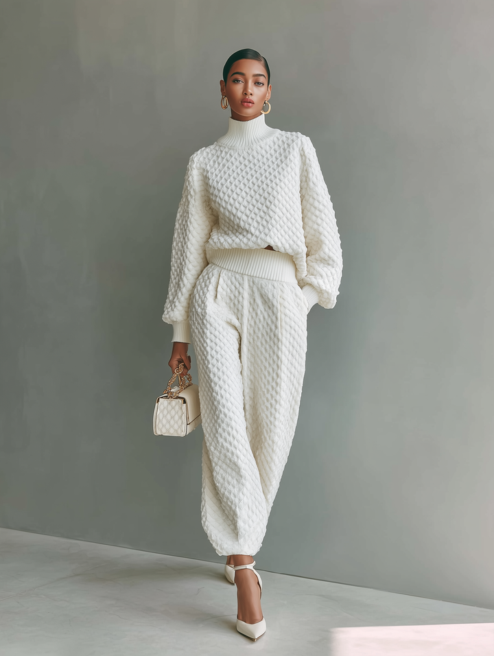 ALICE | WOMEN'S WHITE TOP AND WIDE-LEG PANTS KNITTED SET