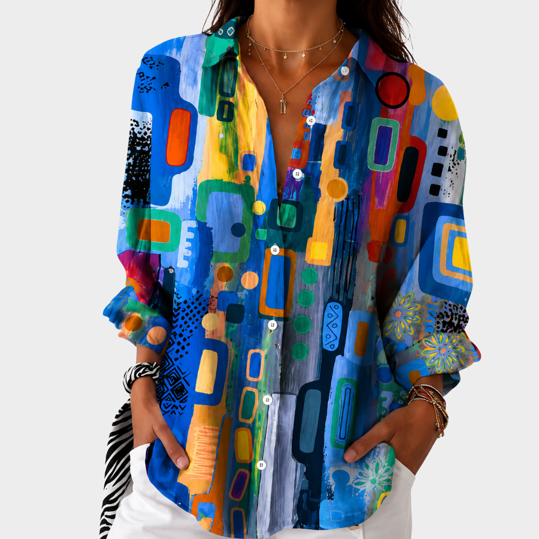 BRIELLE | VIBRANT MOSAIC STATEMENT BLOUSE