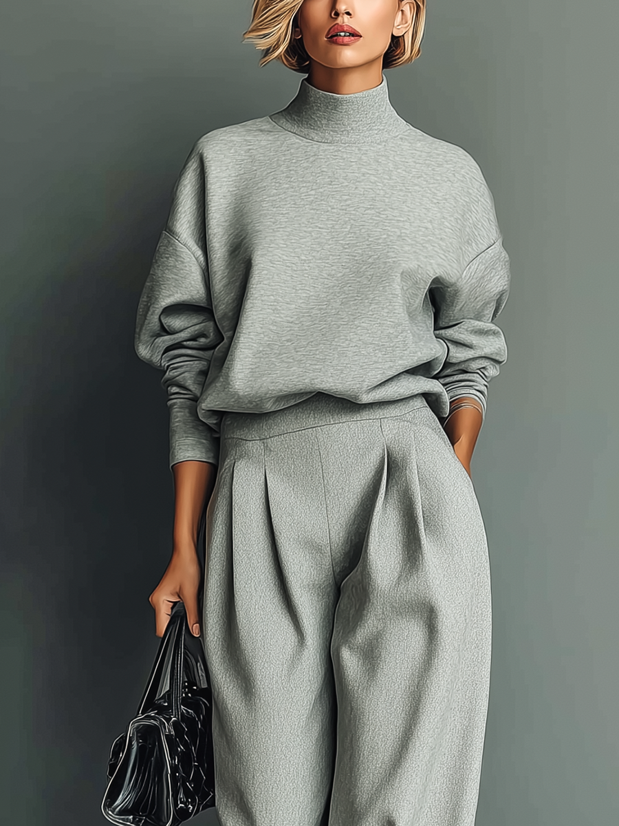 GRACE | GREY BLENDED SWEATSHIRT AND WIDE LEG PANTS SET