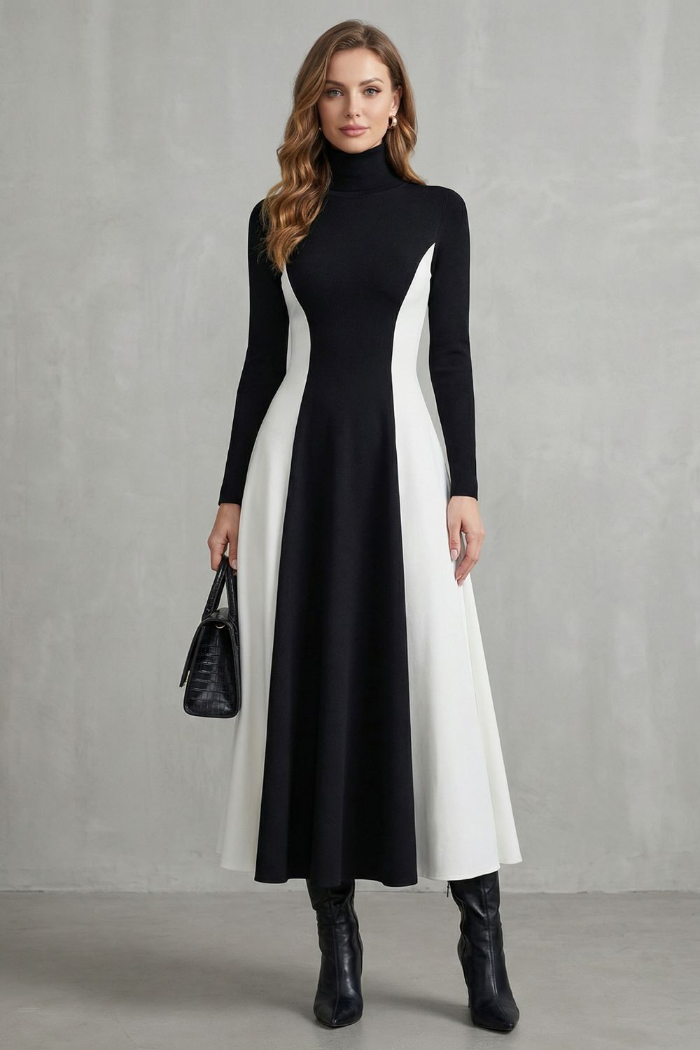 MARIVEILLE | SCULPTED CONTRAST FLOW – TURTLENECK DRESS