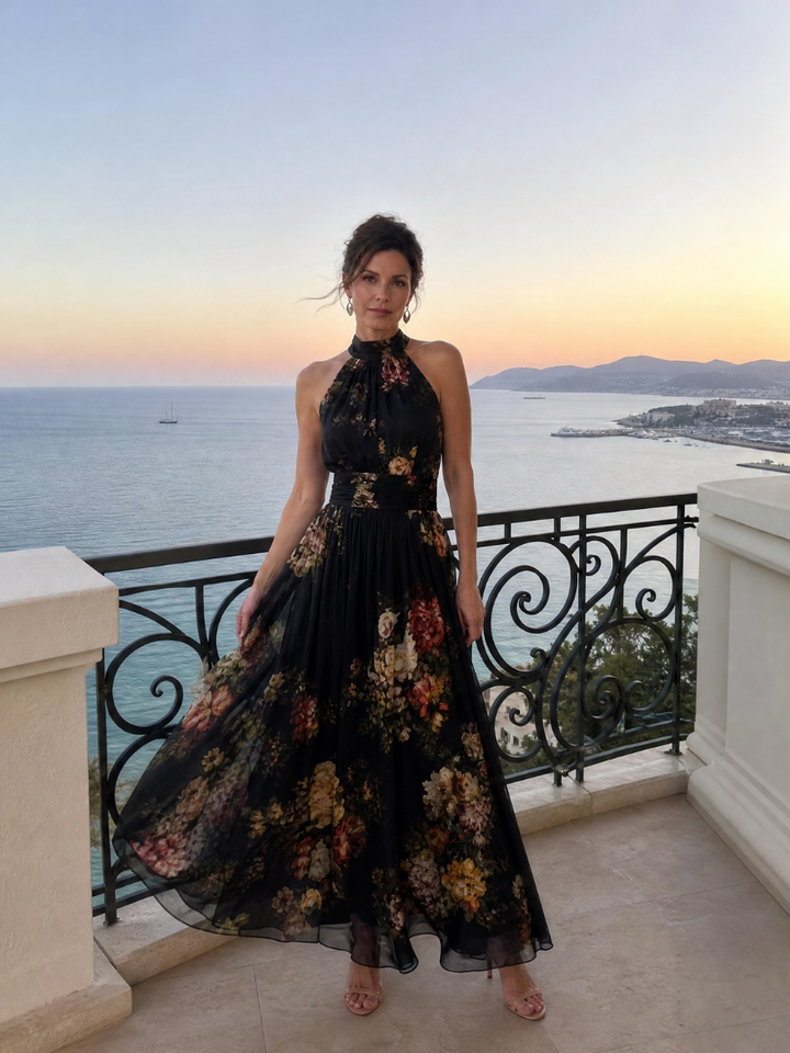 SIOR | FLORAL HALTER NECK MIDI DRESS