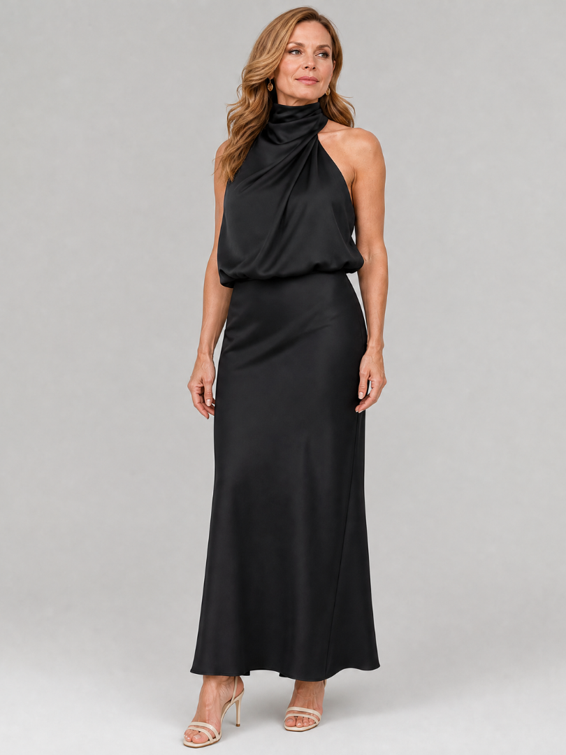 NOPAL | SLEEVELESS DRAPED NECK MIDI DRESS