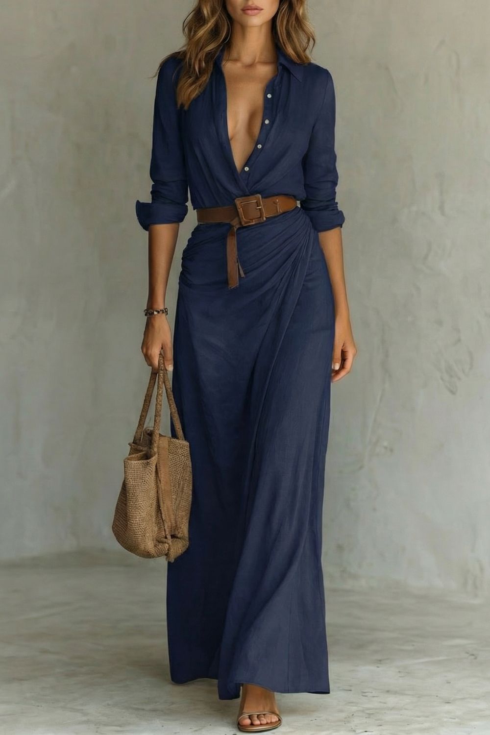 AZURA | BUTTON-DOWN WRAP BELTED MAXI DRESS