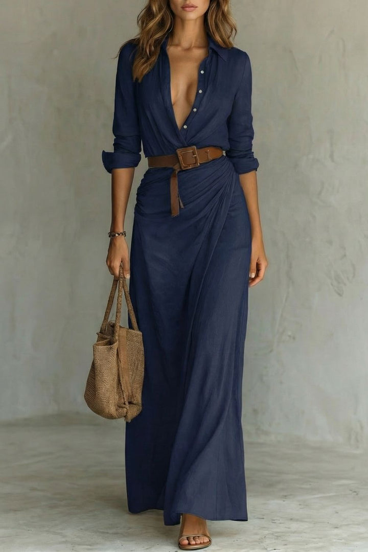 AZURA | BUTTON-DOWN WRAP BELTED MAXI DRESS