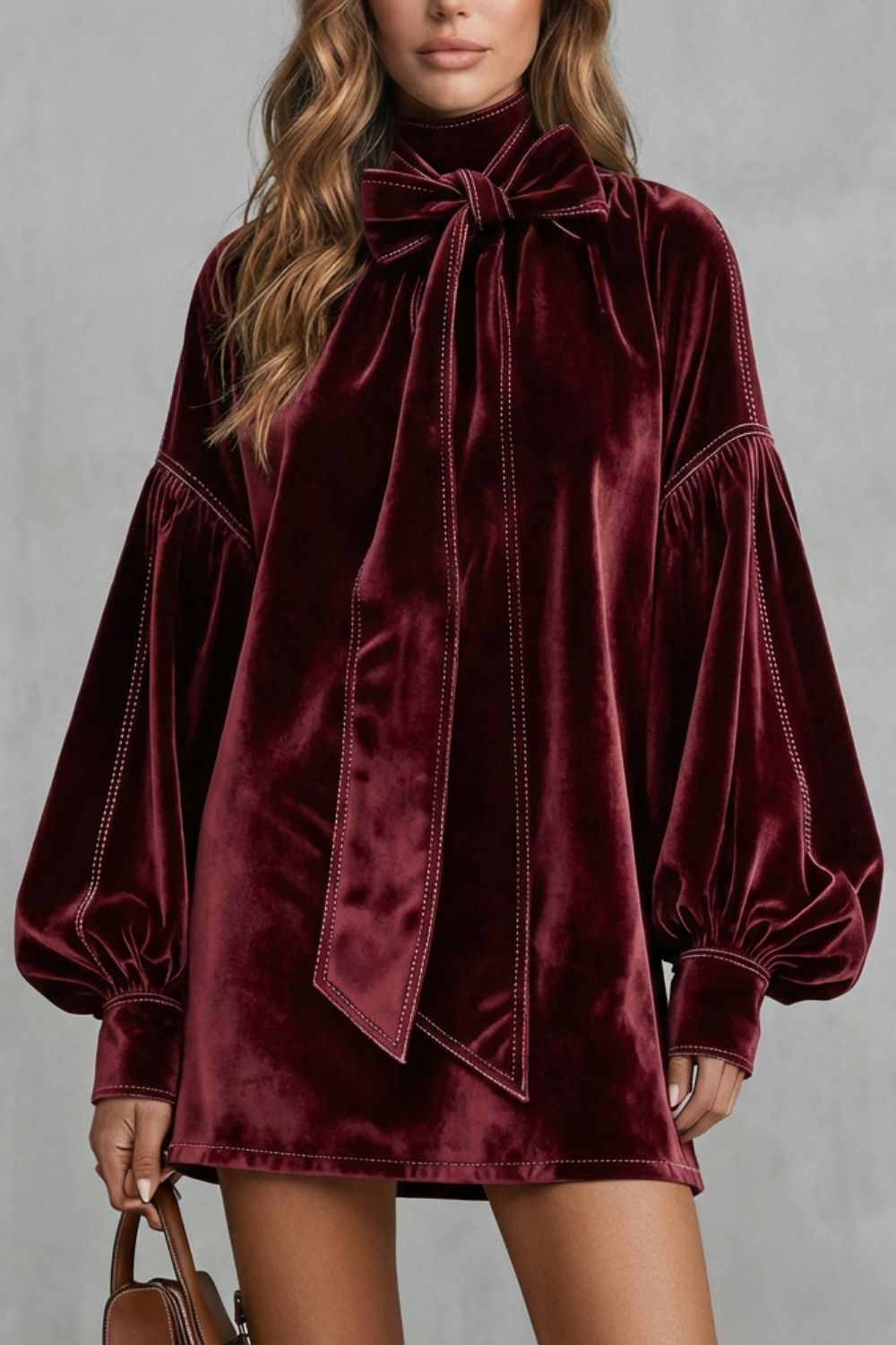 VELOURINE |  BOW NECK ELEGANCE – MINI DRESS