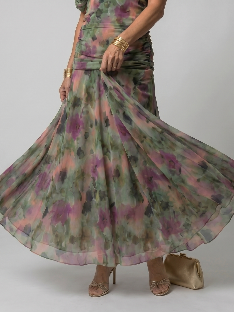 CALEN | OFF SHOULDER FLOW MIDI DRESS