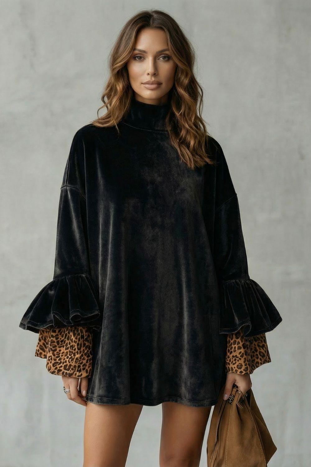 VELANIQUE | TIERED SLEEVE DETAIL – VELVET MINI DRESS