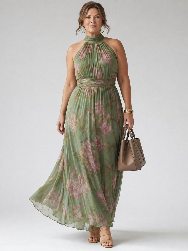 MIRELLE | GATHERED HALTER MIDI DRESS