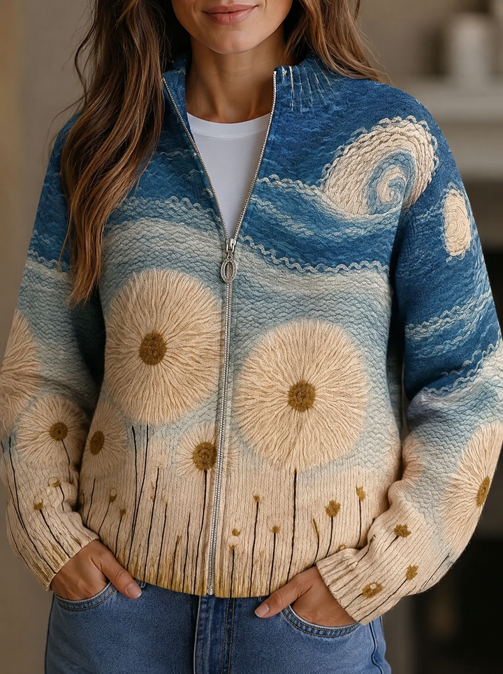YOLANDA | DANDELION MEADOW QUILTED ZIP CARDIGAN