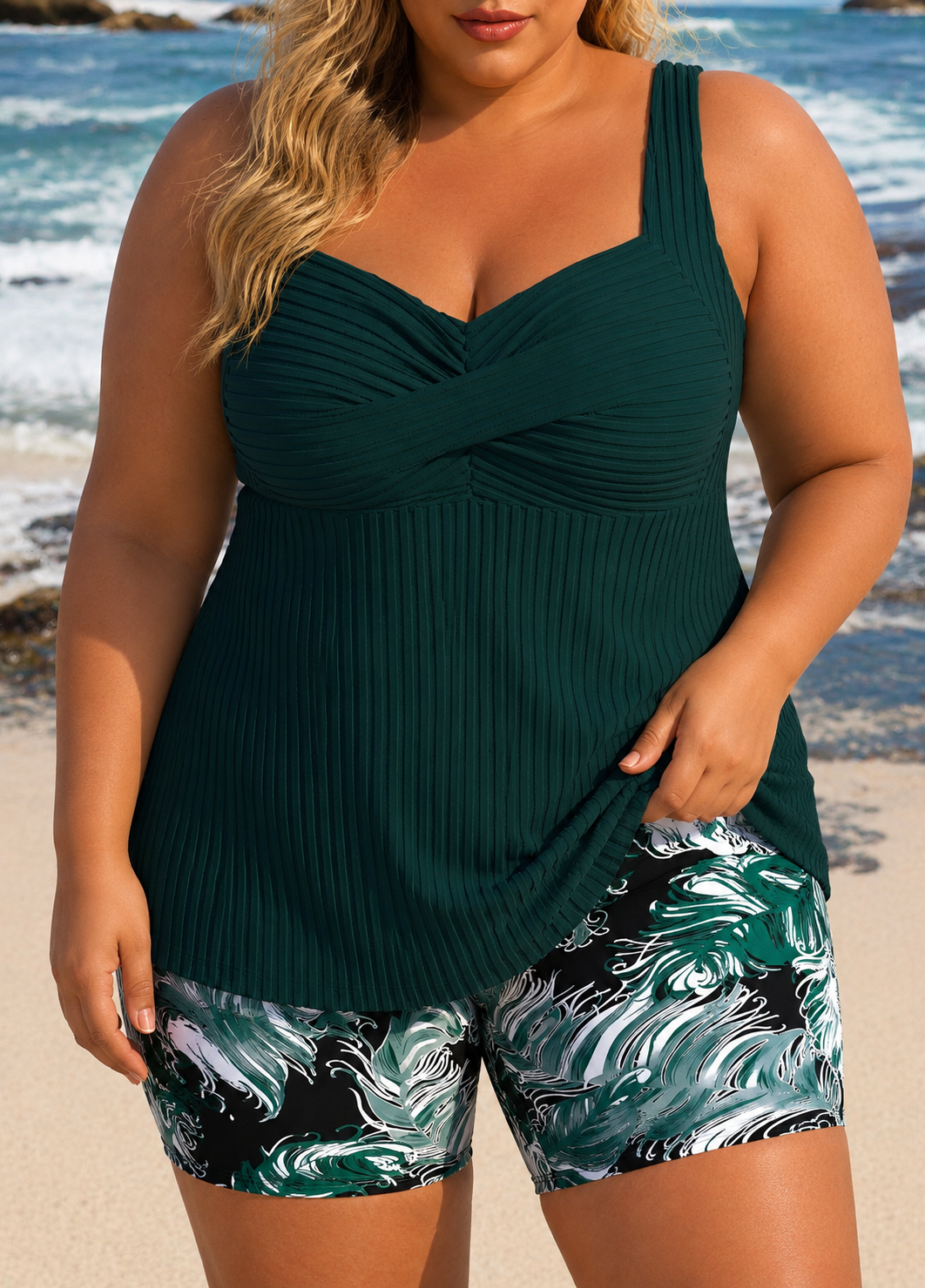 EDITH | PLUS SIZE ELEGANT TANKINI SHORTS SET