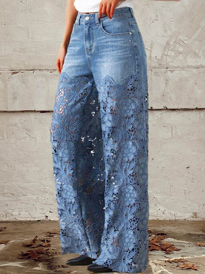 LEANNE | WOMEN'S LACE AND PATCHWORK JEANS WITH MID RISE